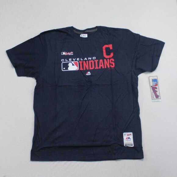 Majestic Men Blue Tee Shirt Cleveland Indians Triple Peak Size XL - Picture 1 of 11